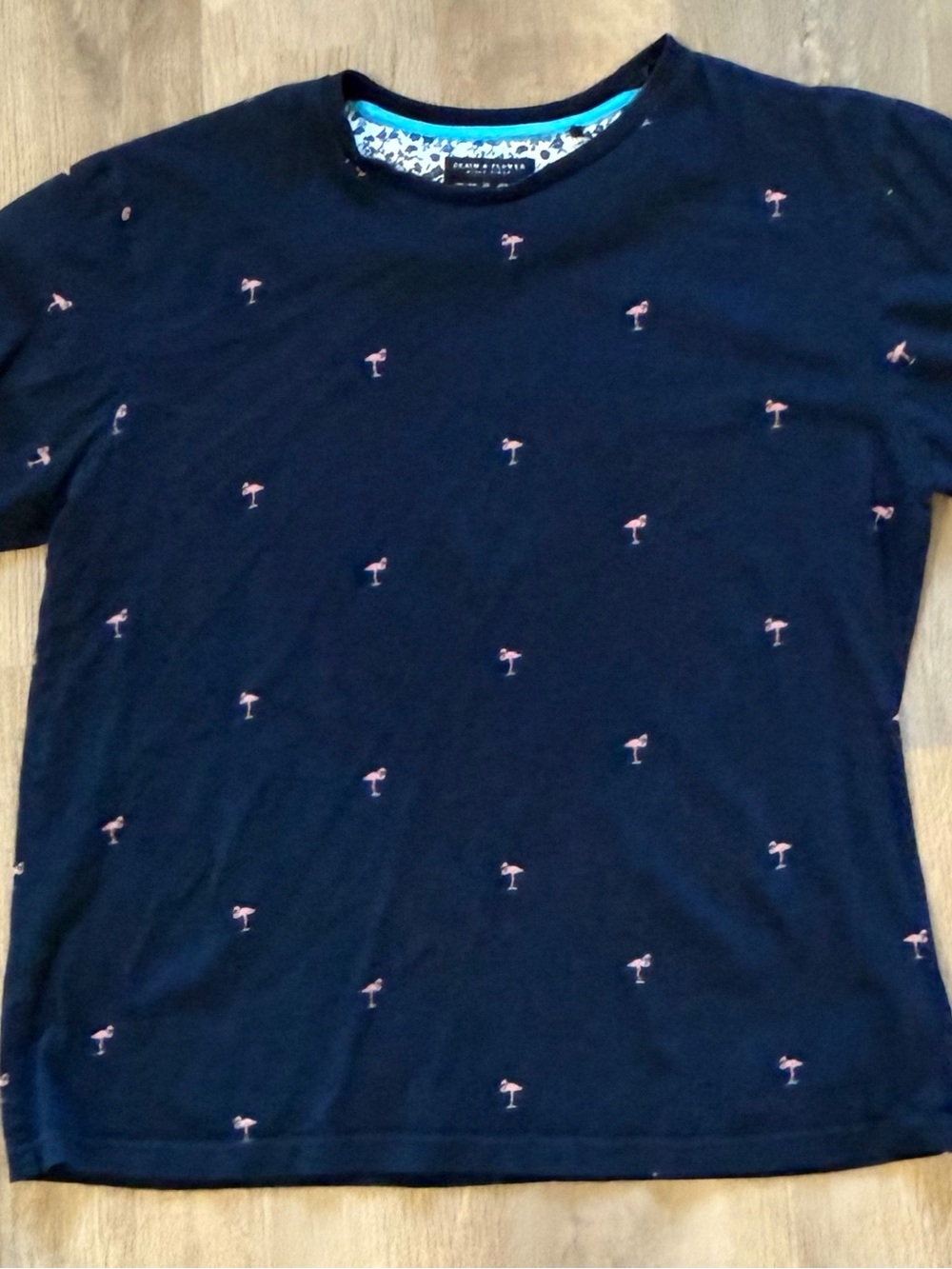 Denim & Flower Ricky Singh Flamingo Print Tee Men’s XL Black Shirt